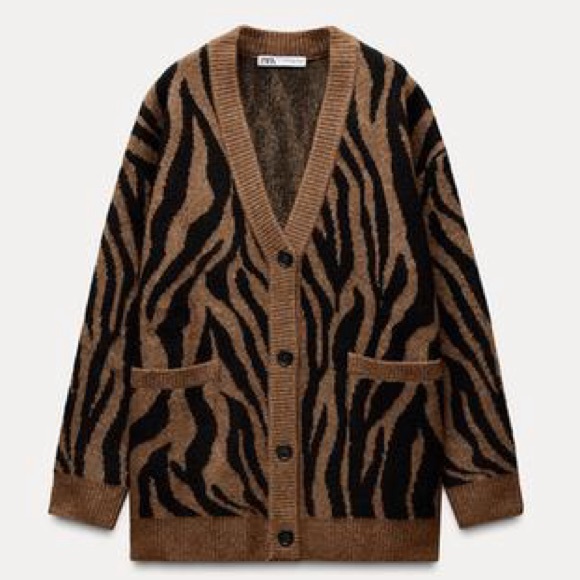 ZARA ANIMAL PRINT JACQUARD KNIT CARDIGAN - Picture 6 of 10